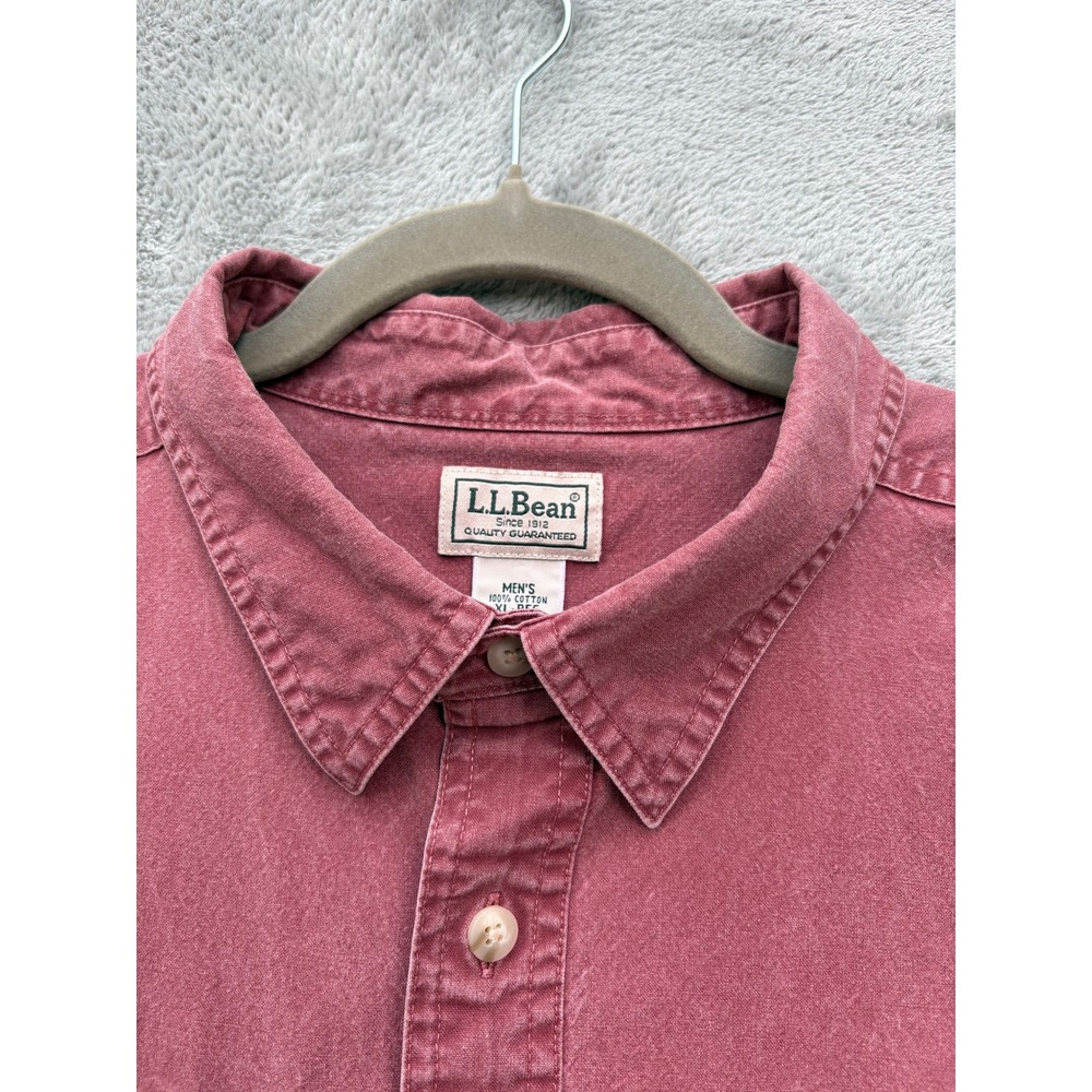 Vintage LL Bean Short Sleeve Button Down Shirt XL Faded Red Cotton Twill Chore - Picture 5 of 7